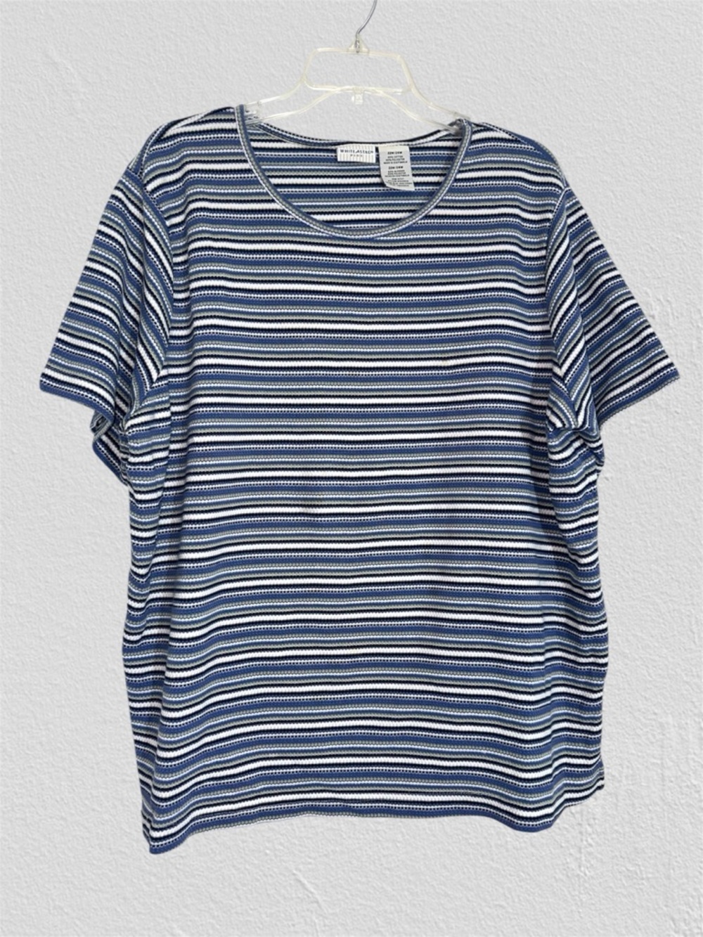 White Stag Navy & White Striped Short Sleeve Textured Knit Round Neck Tee